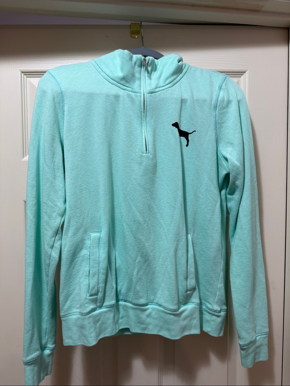 Victoria's Secret Mint Green Half-Zip Pullover with Dog Logo